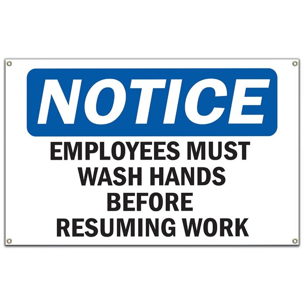 OSHA Notice Sign, Employees Wash Hands Before Work, 60 in Banner, OS-NS-B-60-12014